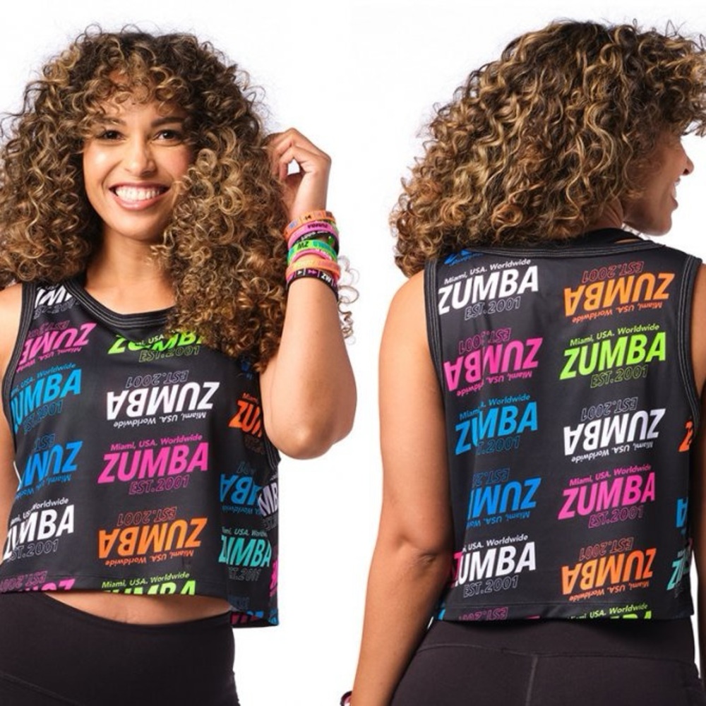 Zumba Fitness Women’s Cropped Tank Top Multi-Logo Print Size XXL